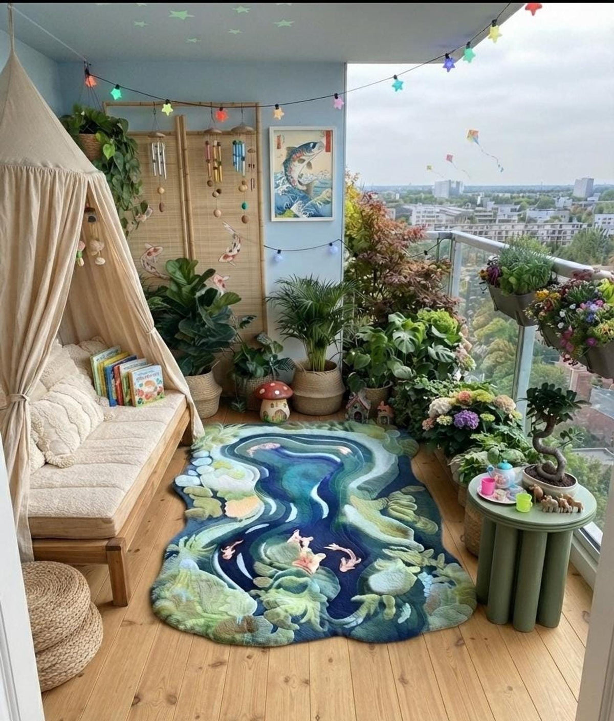 Koi Pond Rug, Sculpted Floor Art for Zen Spaces, Custom Wool Carpet | Made to Order