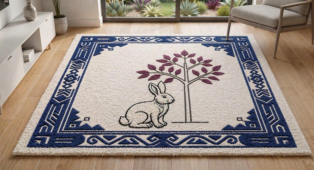 Hand-Tufted Rabbit Wool Rug | Blue Willow Fairy Tale Nursery Carpet | Made to Order