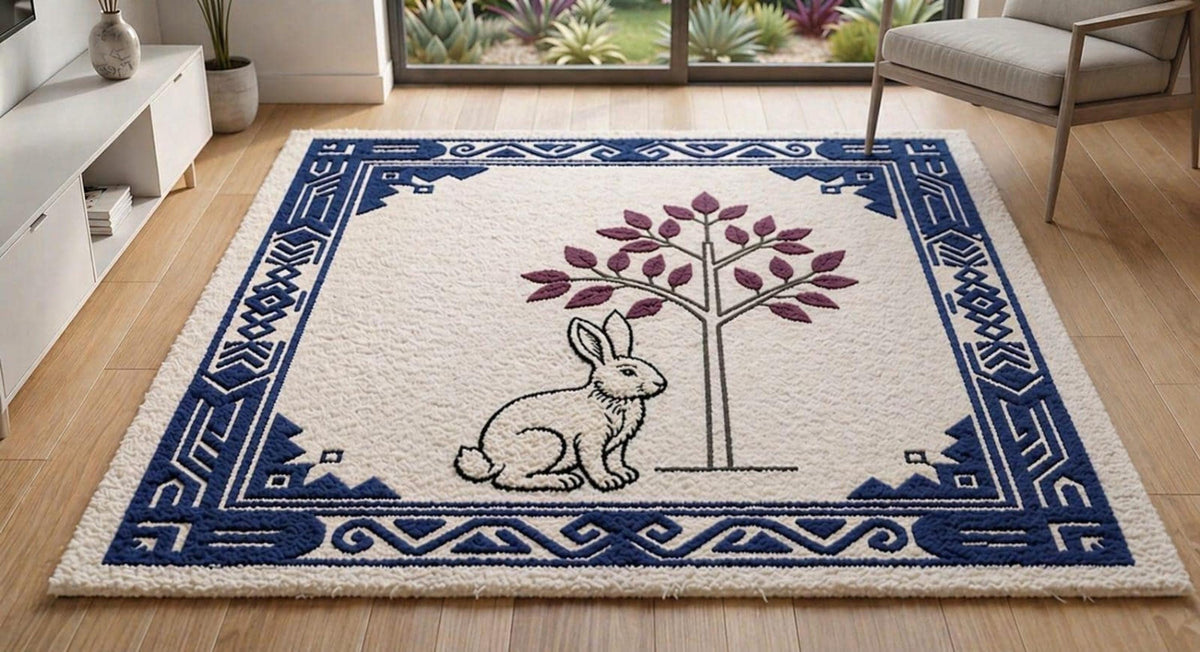 Hand-Tufted Rabbit Wool Rug | Blue Willow Fairy Tale Nursery Carpet | Made to Order