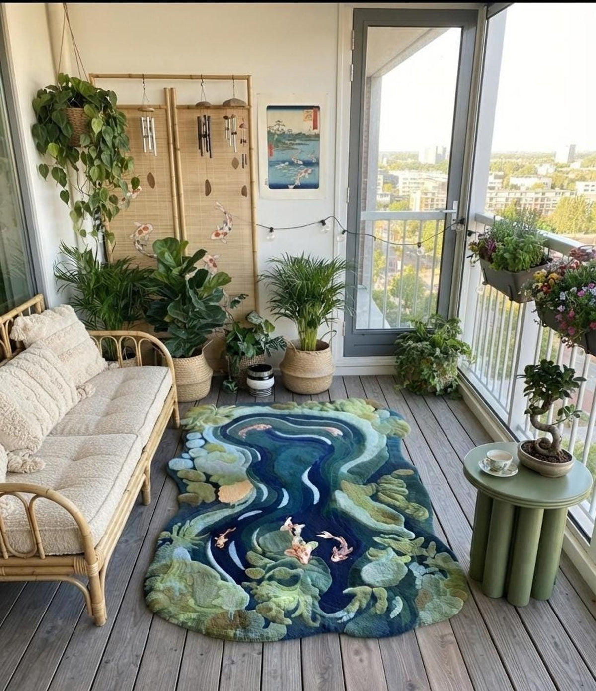Koi Pond Rug, Sculpted Floor Art for Zen Spaces, Custom Wool Carpet | Made to Order