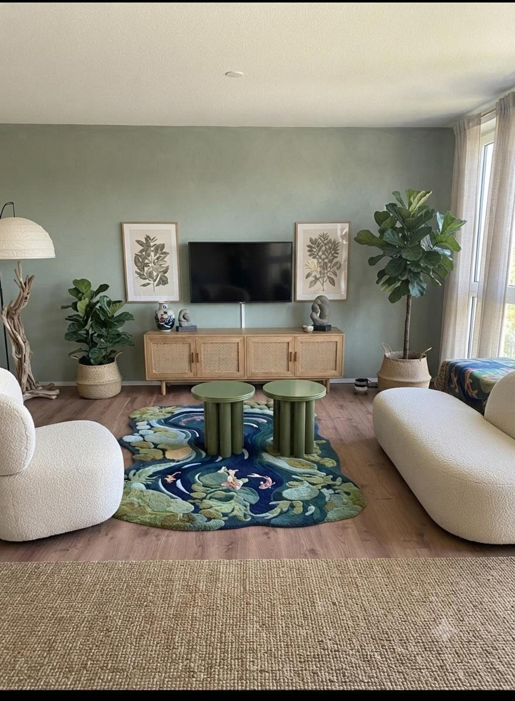 Koi Pond Rug, Sculpted Floor Art for Zen Spaces, Custom Wool Carpet | Made to Order