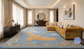 Blue Chinoiserie Rug, Hand-Tufted Wool With Golden Cranes, Plush High Pile Decor | 100% New Zealand Wool | Made to Order