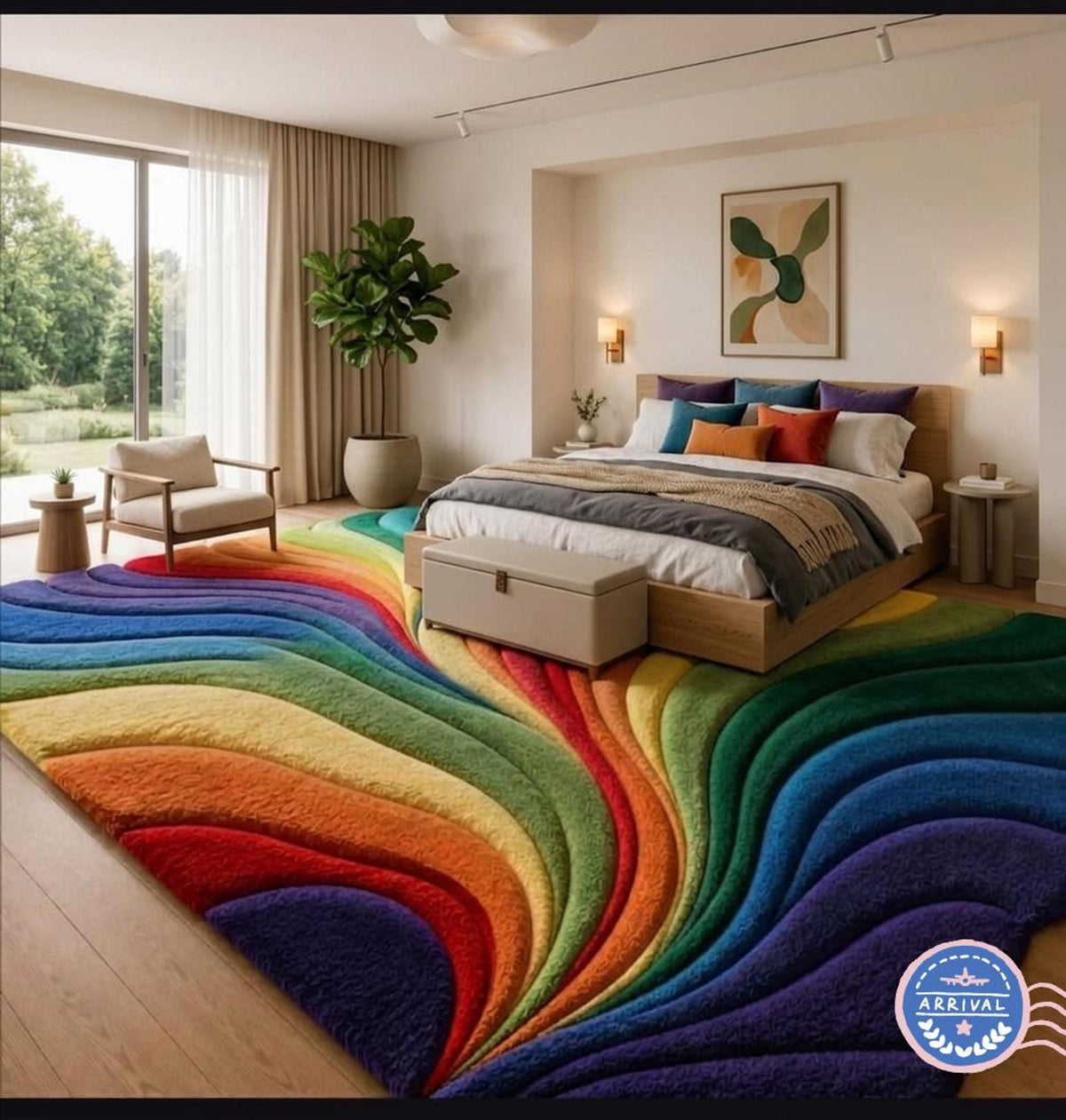 3D Rainbow Area Rug, Hand-Tufted Maximalist Floor Art, Sculpted Wave Carpet | 100% New Zealand Wool | Made to Order