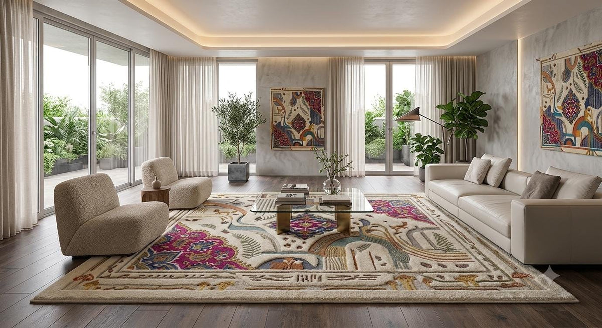 Luxury 3D Sculpted Abstract Oriental Medallion Hand-Tufted Rug | 100% Wool | Made to Order