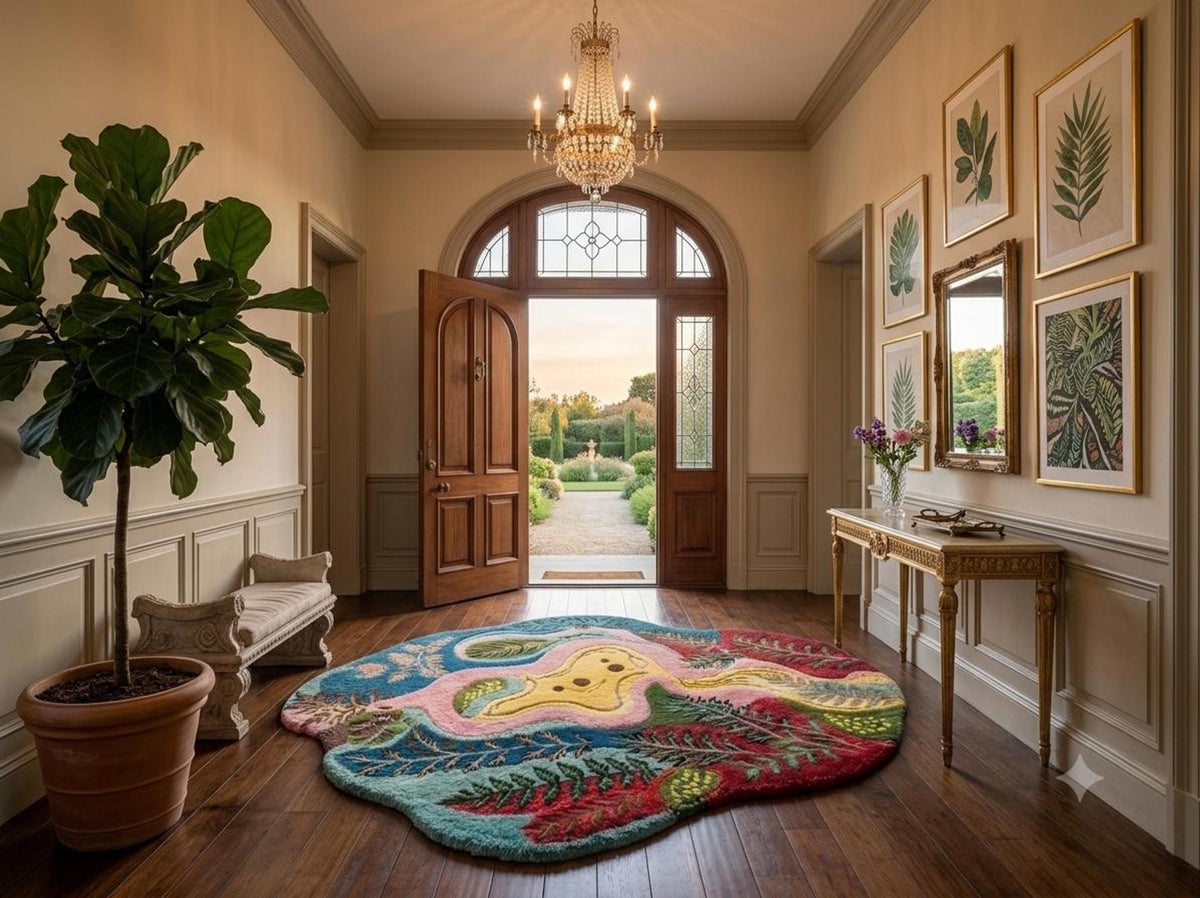3D Textured Rug, Fern Pattern Design, Colorful Foyer Decor | Made to Order