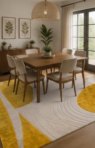 Modern 3D Sculpted Mustard Yellow Arc Hand-Tufted Rug | 100% New Zealand Wool | Made to Order