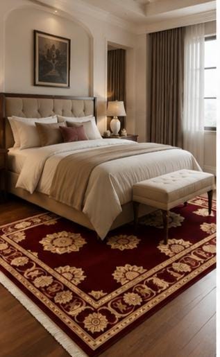Hand Knotted Wool Area Rug – Burgundy & Gold Floral Medallion Carpet | Free Doorstep Delivery to USA (Made to Order)