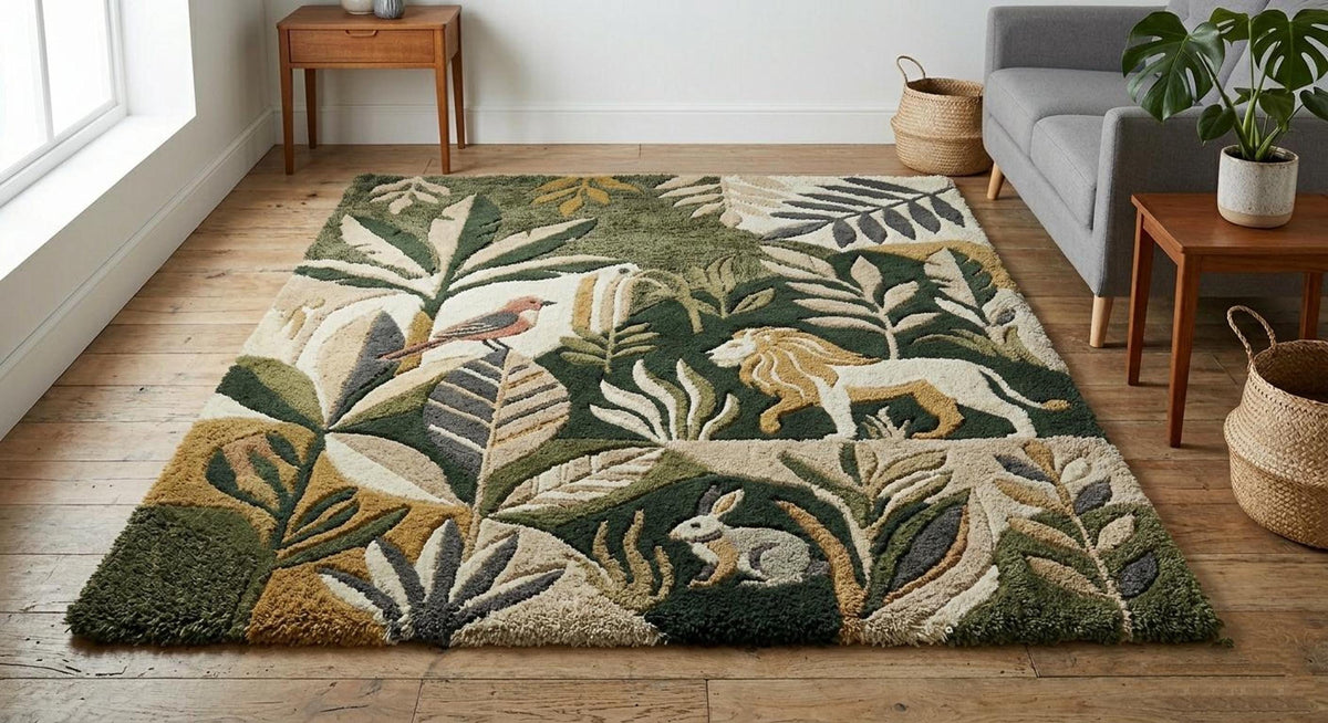 Animal Scene Rug, Dark Academia Decor with Lion and Rabbit, Soft High Pile Floor Art | Made to Order