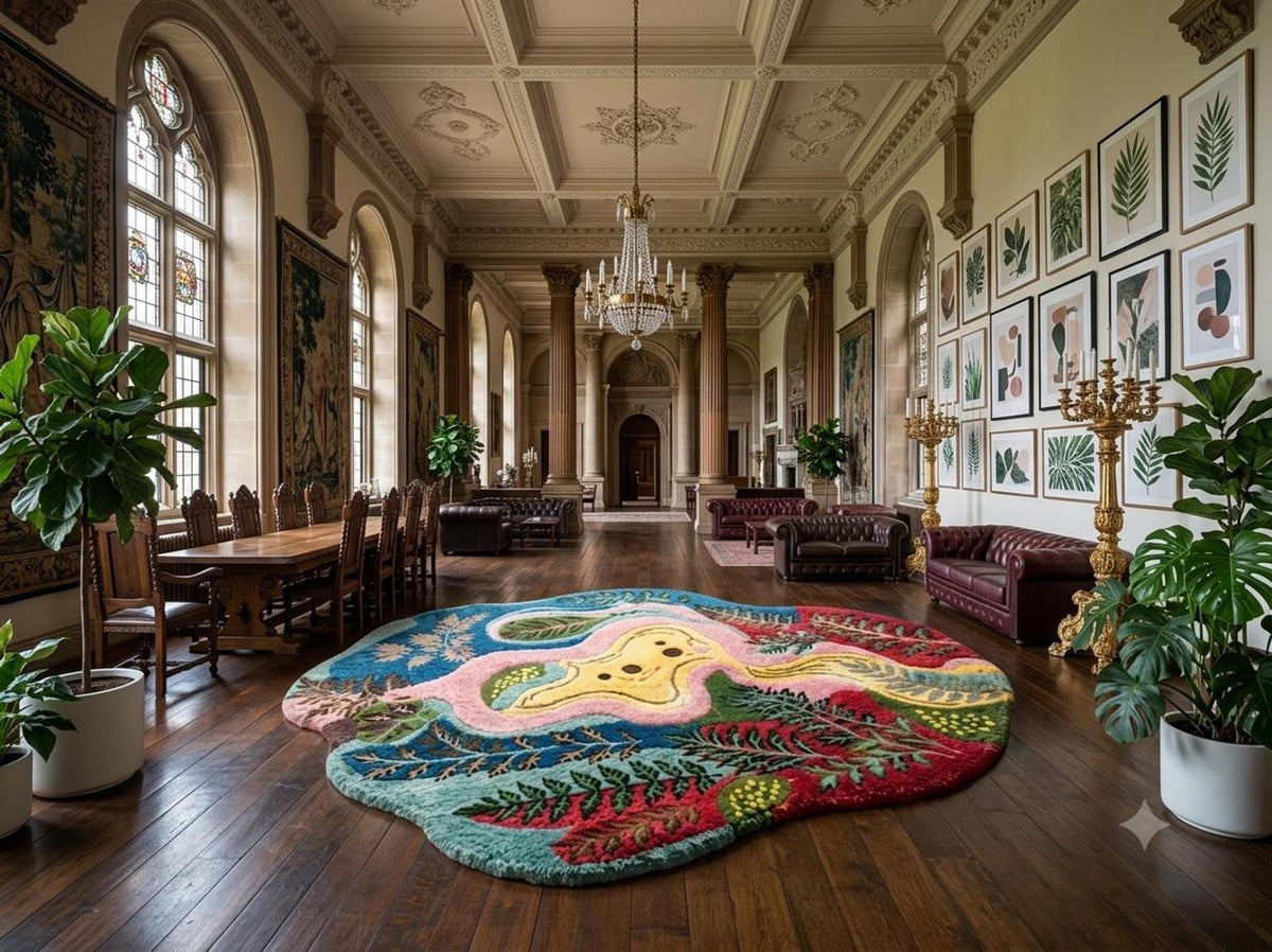 3D Textured Rug, Fern Pattern Design, Colorful Foyer Decor | Made to Order