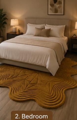 Modern 3D Sculpted Geometric Star Hand-Tufted Rug – Ochre Gold Wavy Ripple Irregular Carpet | Made to Order