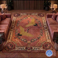 Peach Crane Area Rug, Hand-Tufted New Zealand Wool, Golden Bird Motif and Floral Border | 100% New Zealand Wool | Made to Order