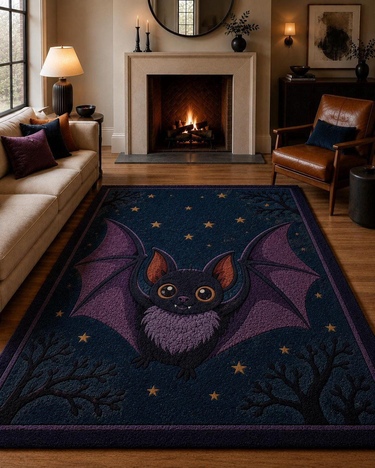 Gothic Bat Area Rug, Goth Nursery Decor, Hand-Tufted Wool | Made to Order