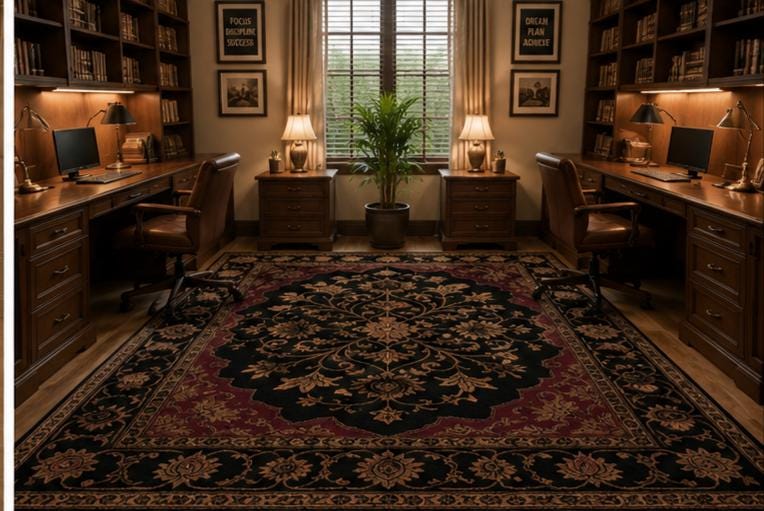 Hand Knotted Wool Area Rug – Black & Gold Persian Style Oriental | Free Doorstep Delivery to USA (Made to Order)