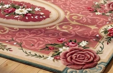Hand-Tufted Wool Rug – French Rose Medallion, Dusty Rose Floral Aubusson Carpet | Made to Order