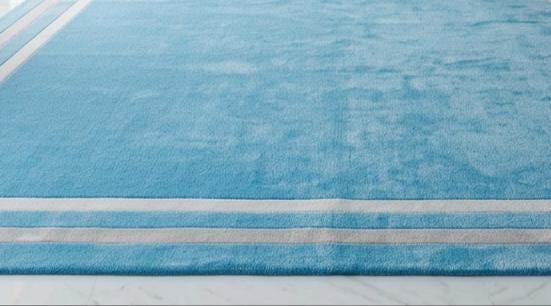 Handcrafted Sky Blue Wool Rug – Modern Minimalist Double Border Area Carpet | Made to Order