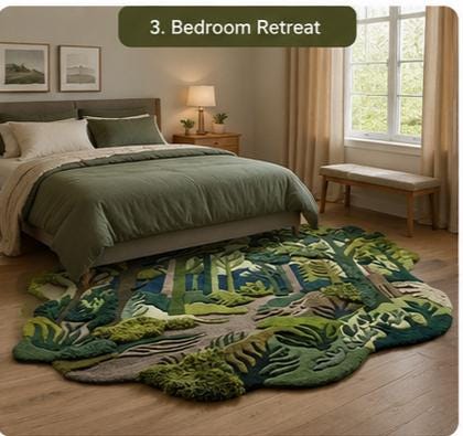 3D Carved Forest Canopy Rug – Handmade Wool Woodland Pathway Carpet | 100% New Zealand Wool | Made to Order