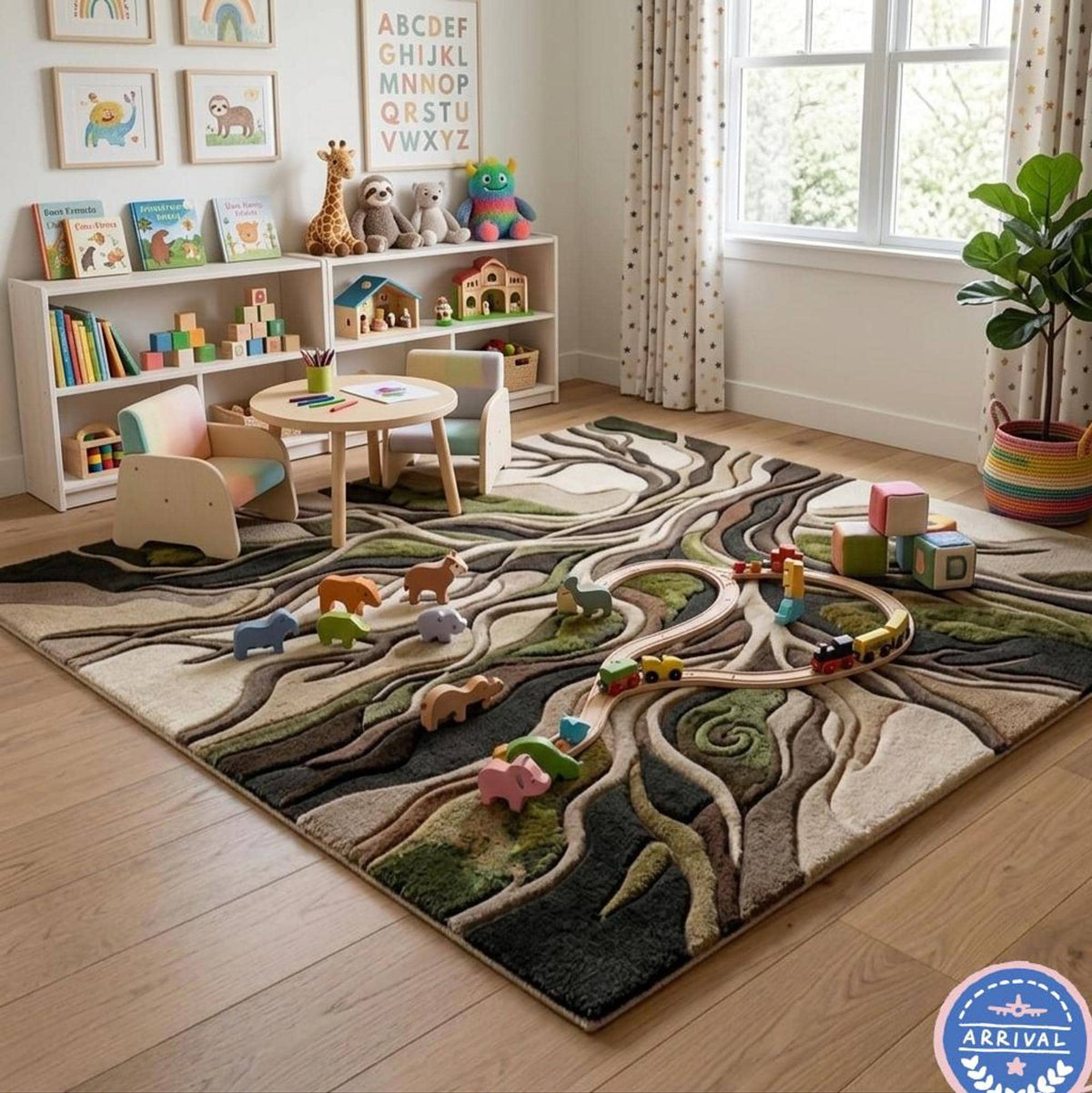 Abstract Wave Rug, 3D Textured Carpet in Earth Tones, Handmade Moss Green Floor Art | 100% New Zealand Wool | Made to Order