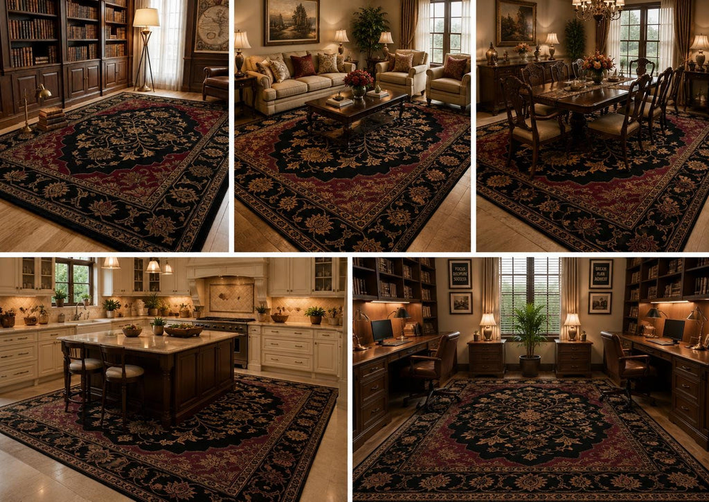 Hand Knotted Wool Area Rug – Black & Gold Persian Style Oriental | Free Doorstep Delivery to USA (Made to Order)
