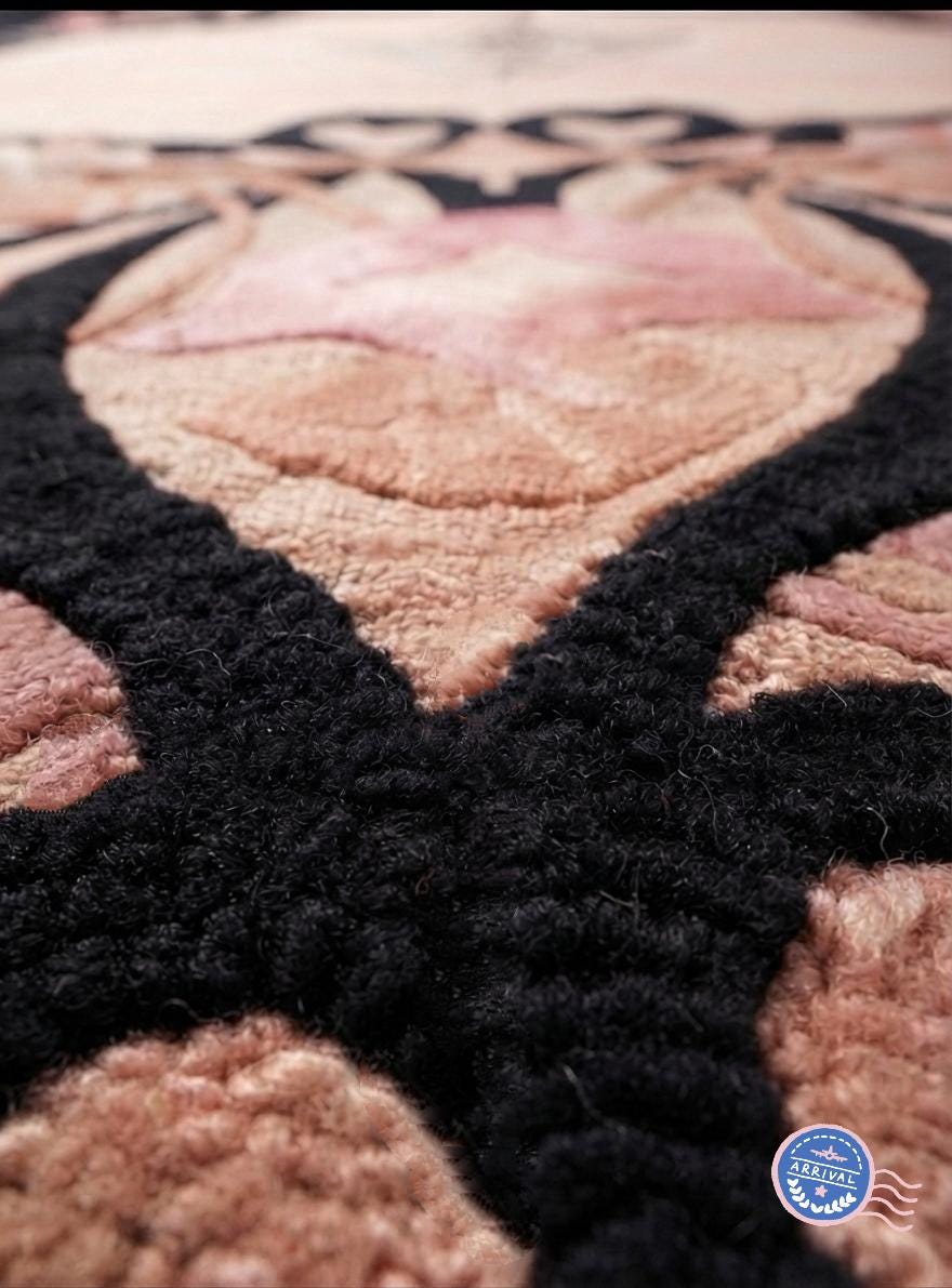 Hand-Made Trending Rose Area Rug – Modern Minimalist High Pile, Art Nouveau Border | Made to Order