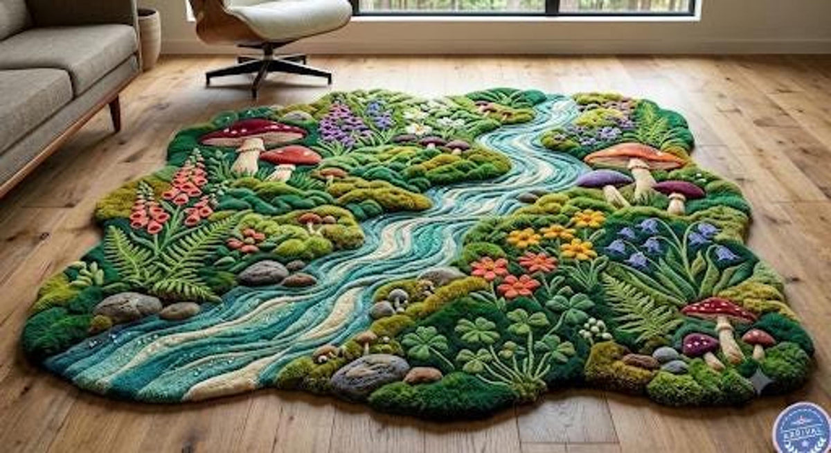 3D Moss Forest Rug, Hand-Tufted Wool Floor Covering, Organic Riverbed Design | 100% New Zealand Wool | Made to Order