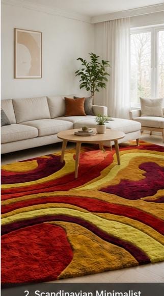 Hand-Tufted Wool Rug – Abstract Burgundy, Ochre Gold, Crimson Waves Carpet | 100% New Zealand Wool | Made to Order