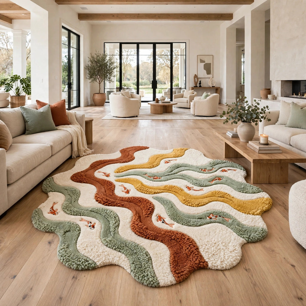 Koi Wavy Rug – Multicolour Organic Wave | 100% New Zealand Wool | Hand-Tufted | Made to Order
