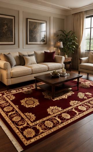 Hand Knotted Wool Area Rug – Burgundy & Gold Floral Medallion Carpet | Free Doorstep Delivery to USA (Made to Order)