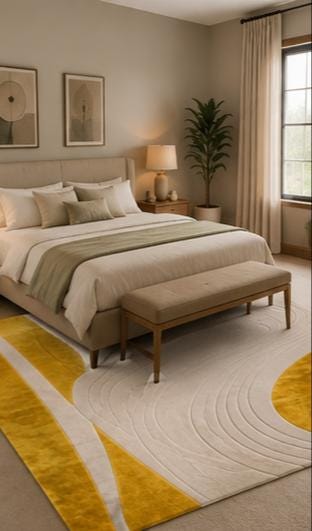 Modern 3D Sculpted Mustard Yellow Arc Hand-Tufted Rug | 100% New Zealand Wool | Made to Order