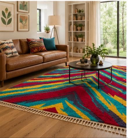 Hand Knotted Wool Area Rug – Shaggy Abstract Chevron | Free Doorstep Delivery to USA (Made to Order)