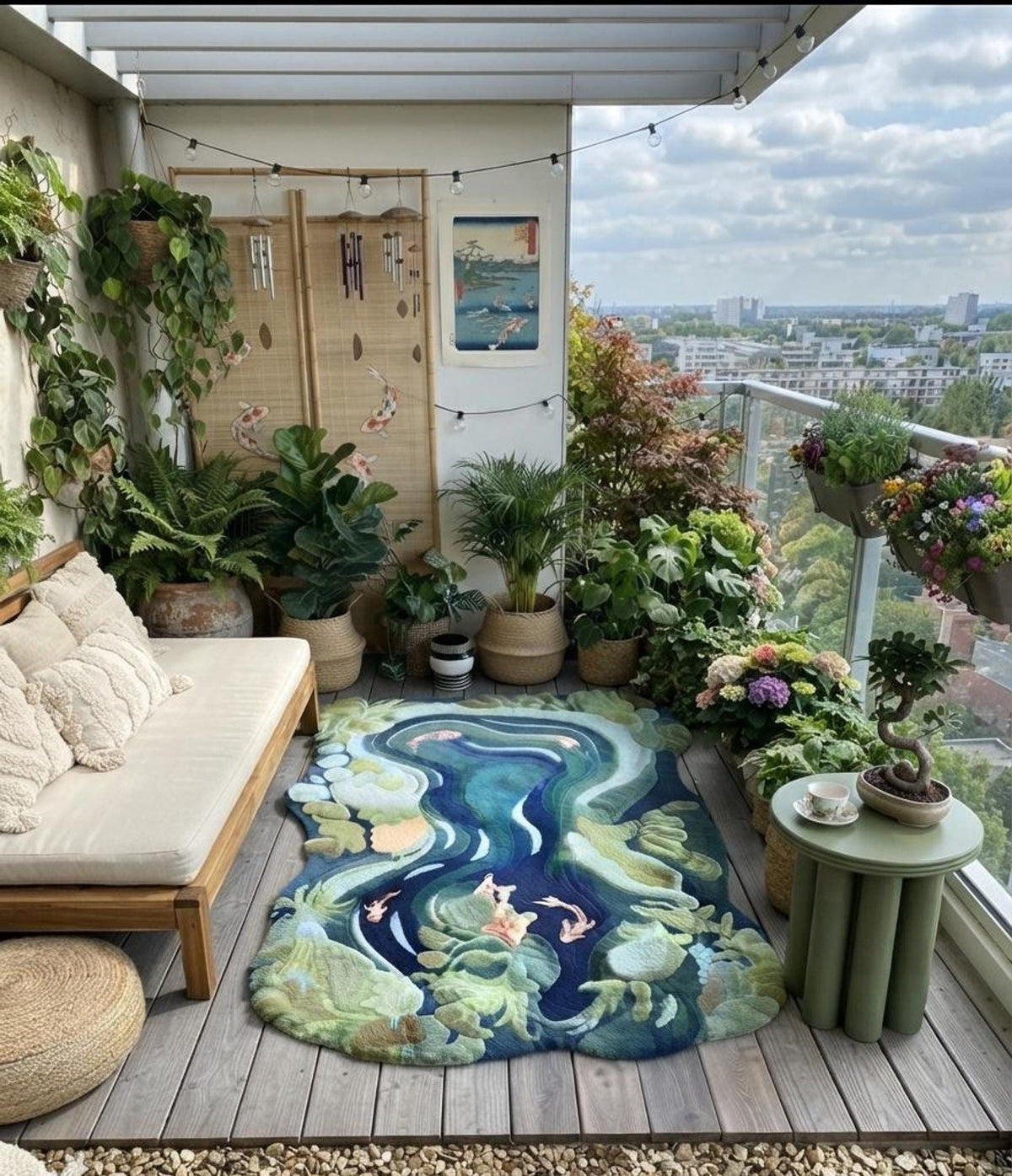 Koi Pond Rug, Sculpted Floor Art for Zen Spaces, Custom Wool Carpet | Made to Order