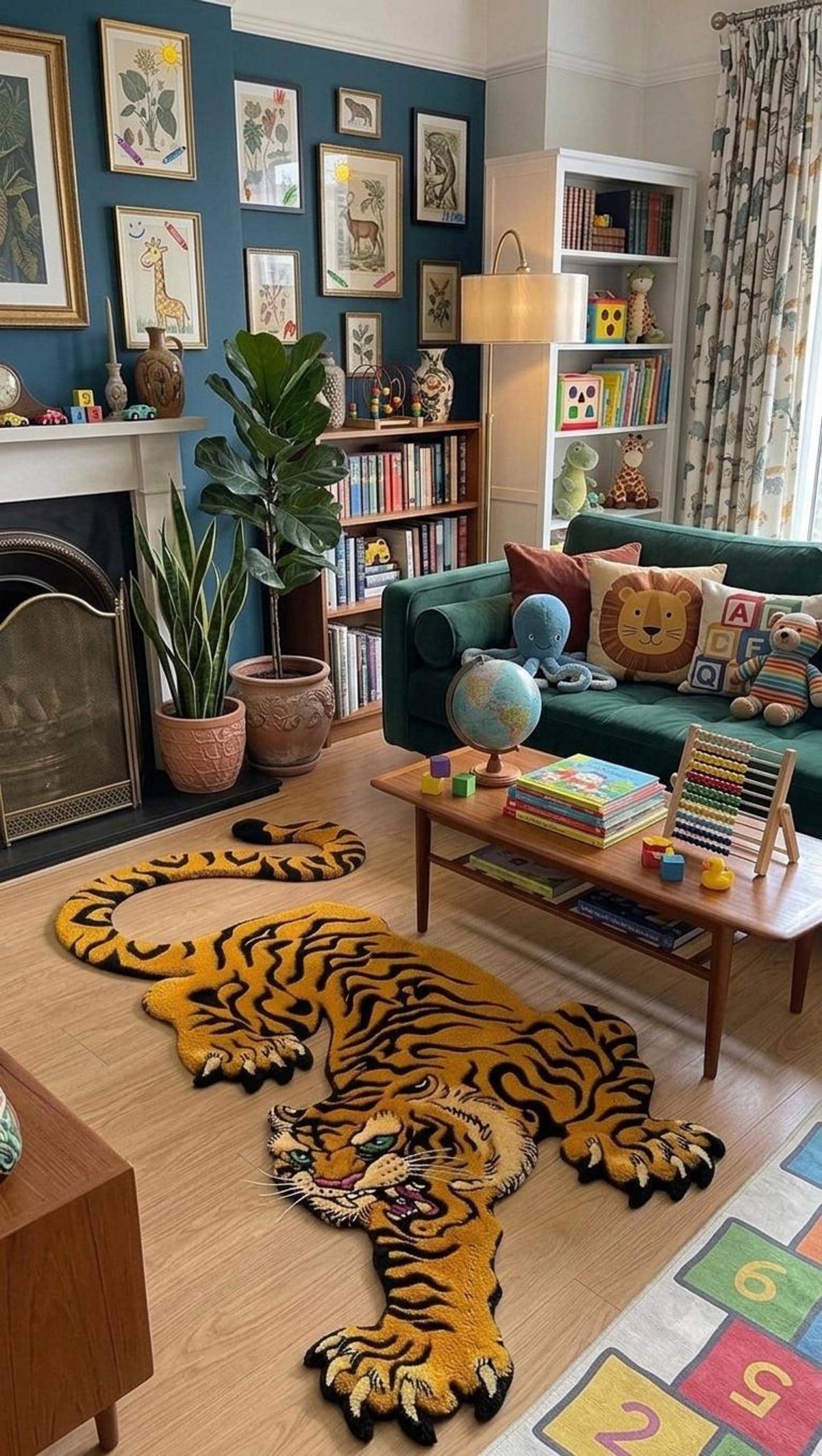 Tibetan Tiger Rug, Mustard Gold Crouching Silhouette, Hand-Made Wool Floor Art | Made to Order