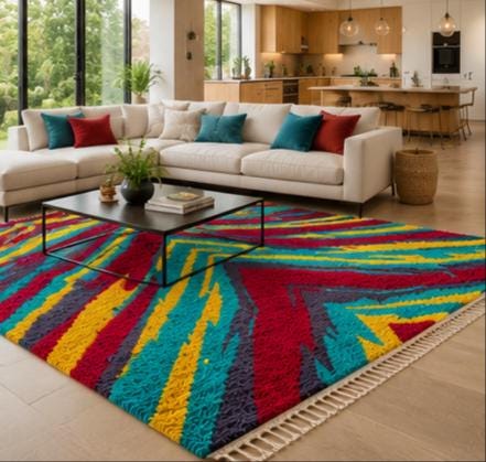 Hand Knotted Wool Area Rug – Shaggy Abstract Chevron | Free Doorstep Delivery to USA (Made to Order)