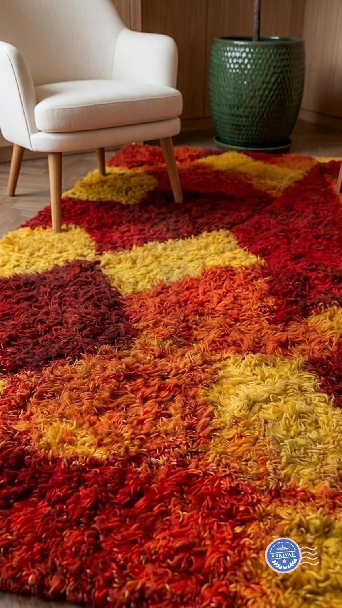 Red Orange Geometric Area Rug, Celestial Star Pattern Carpet, Plush Boho Apartment Decor | Made to Order