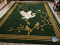 Chinoiserie Crane Rug, Hand-Tufted Emerald Carpet, Gold Songbird Accent | 100% New Zealand Wool | Made to Order