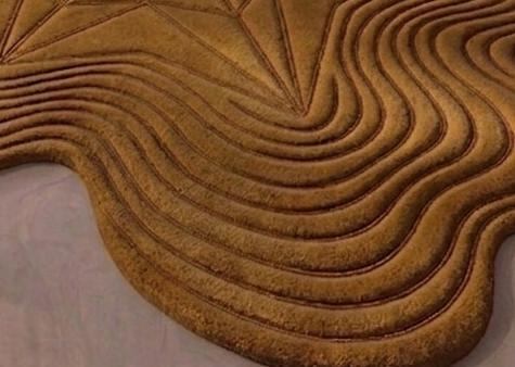 Modern 3D Sculpted Geometric Star Hand-Tufted Rug – Ochre Gold Wavy Ripple Irregular Carpet | Made to Order