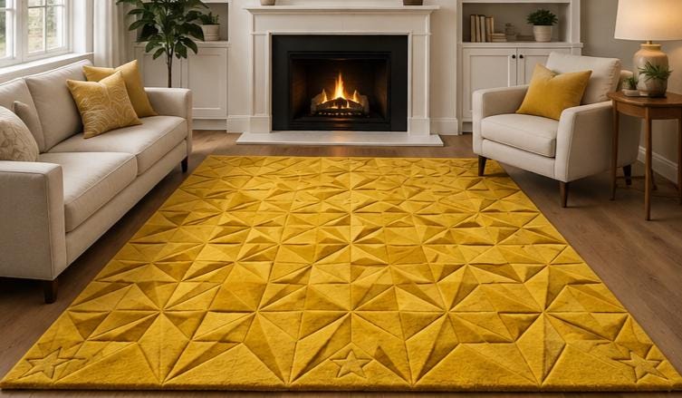 3D Sculpted Geometric Origami Rug – Mustard Yellow Ochre | 100% New Zealand Wool | Made to Order