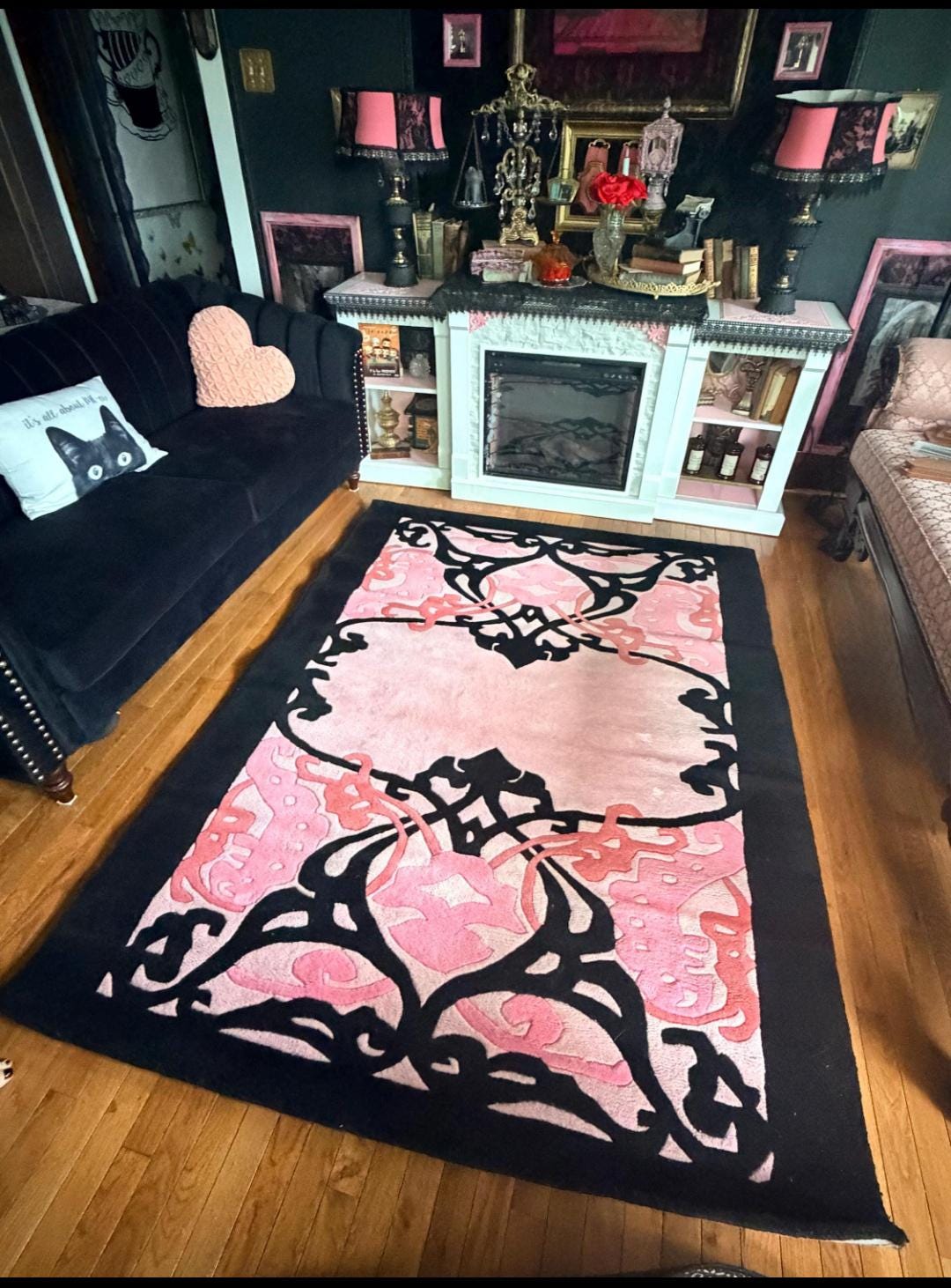 Hand-Made Trending Rose Area Rug – Modern Minimalist High Pile, Art Nouveau Border | Made to Order