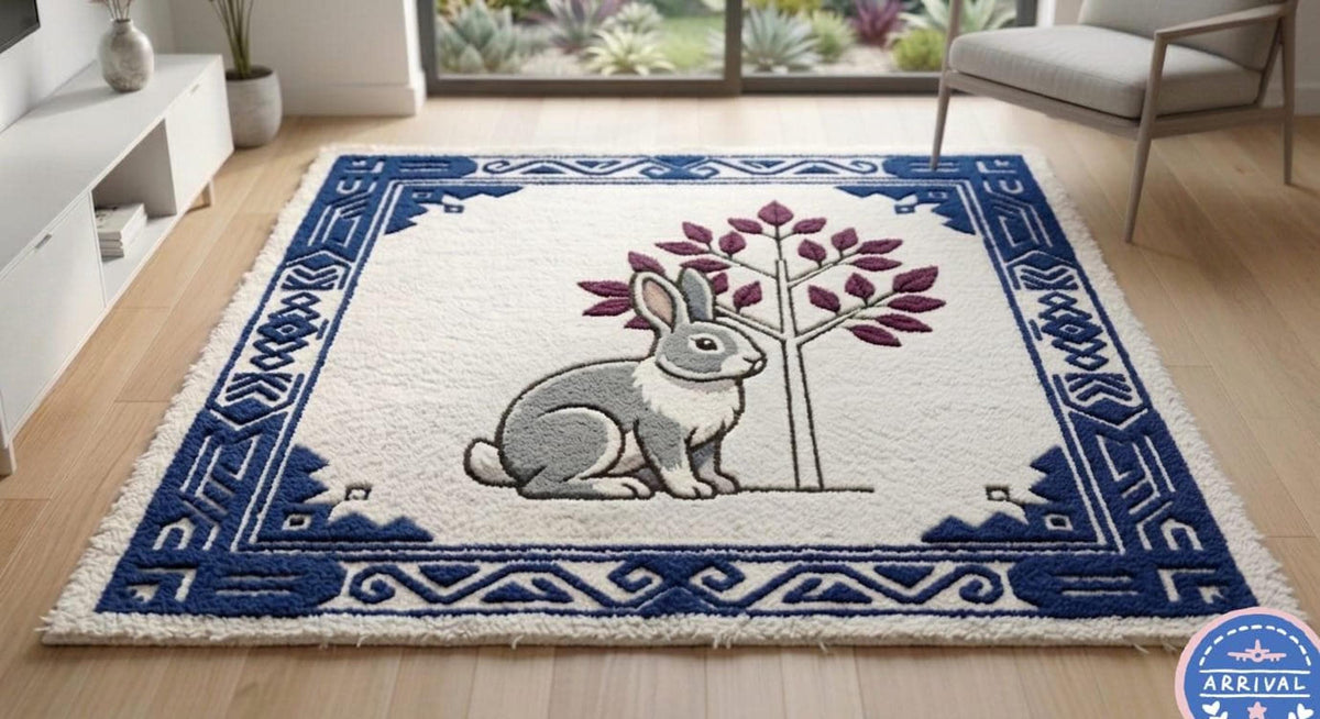 Hand-Tufted Rabbit Wool Rug | Blue Willow Fairy Tale Nursery Carpet | Made to Order