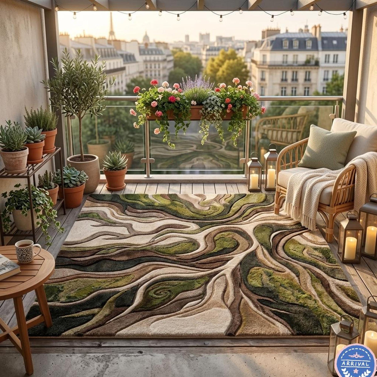 Abstract Wave Rug, 3D Textured Carpet in Earth Tones, Handmade Moss Green Floor Art | 100% New Zealand Wool | Made to Order