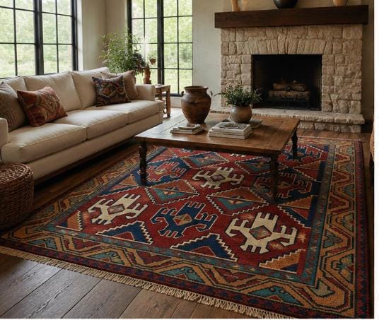 Hand Knotted Wool Area Rug – Tribal Southwestern Geometric | Free Doorstep Delivery to USA (Made to Order)