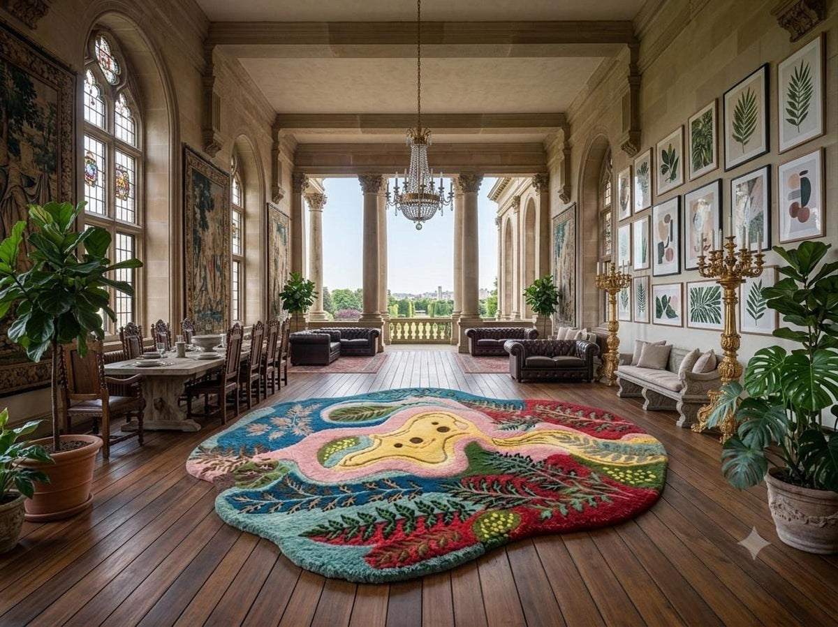 3D Textured Rug, Fern Pattern Design, Colorful Foyer Decor | Made to Order