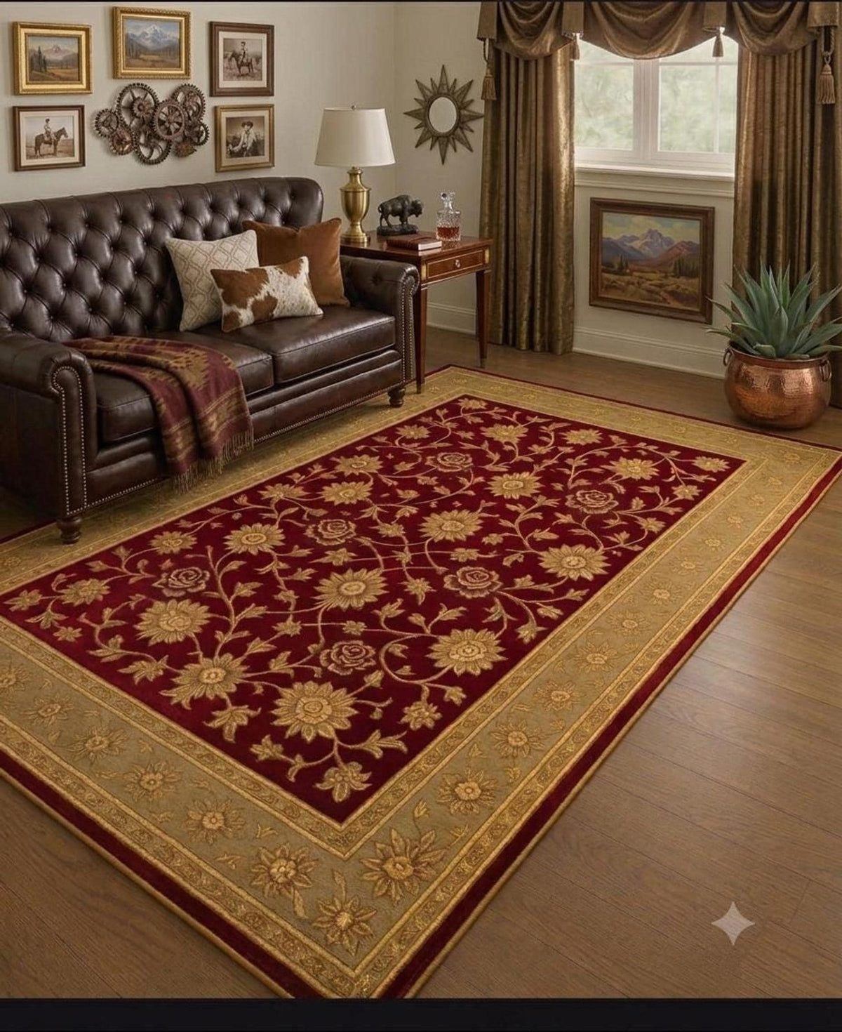 Traditional Burgundy Floral Area Rug, Hand-Tufted Wool Design, Heritage Carpet for Classic Interiors | 100% New Zealand Wool | Made to Order