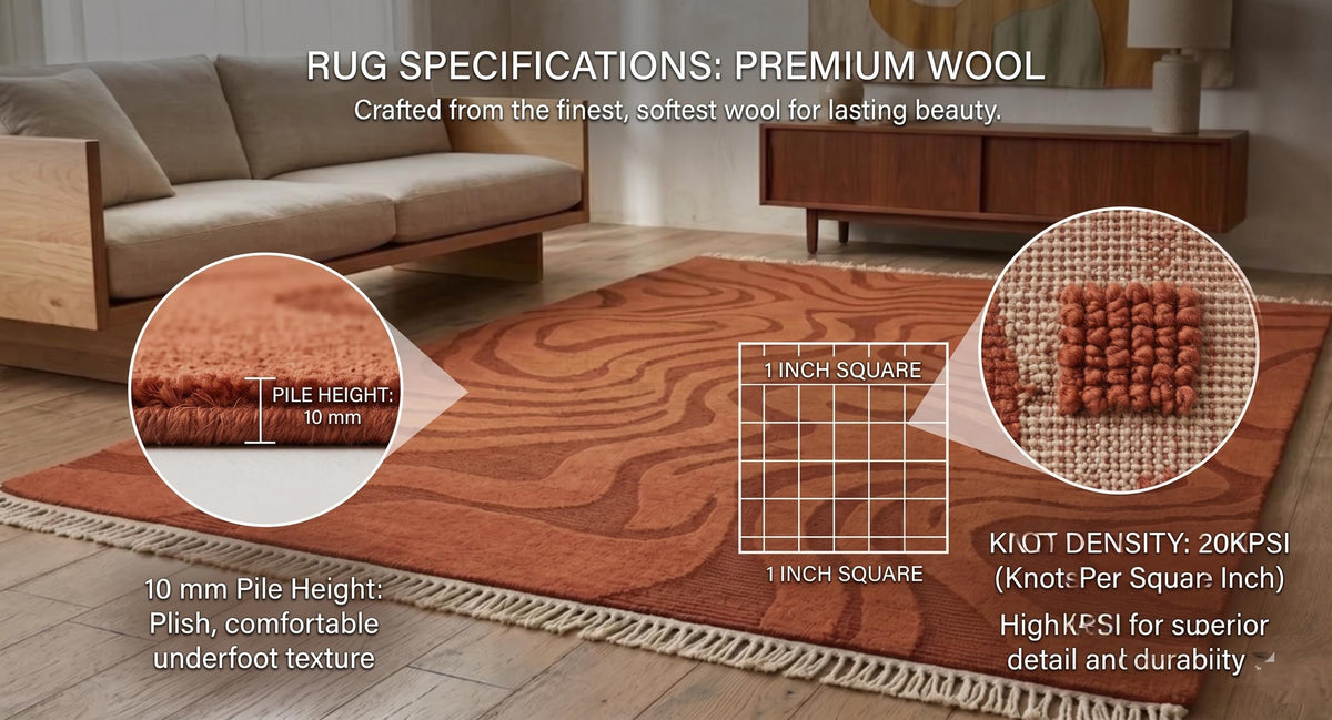 Hand Knotted Wool Area Rug – Rust & Terracotta Abstract | Free Doorstep Delivery to USA (Made to Order)