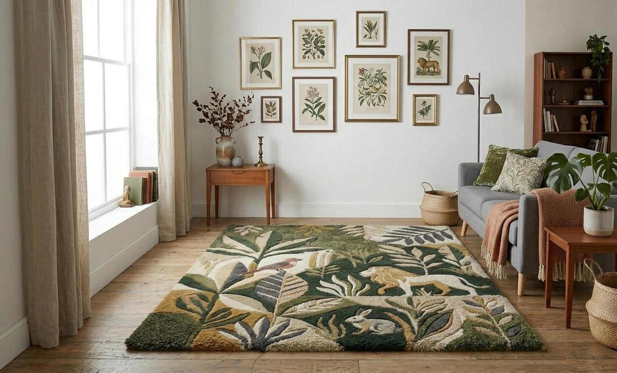 Animal Scene Rug, Dark Academia Decor with Lion and Rabbit, Soft High Pile Floor Art | Made to Order
