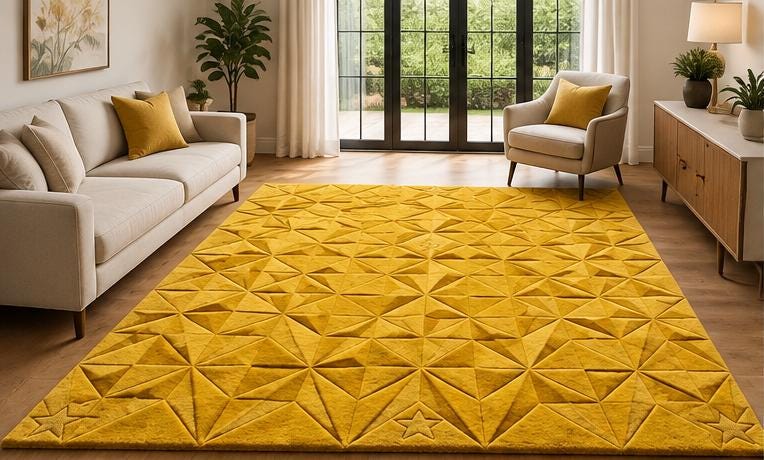 3D Sculpted Geometric Origami Rug – Mustard Yellow Ochre | 100% New Zealand Wool | Made to Order