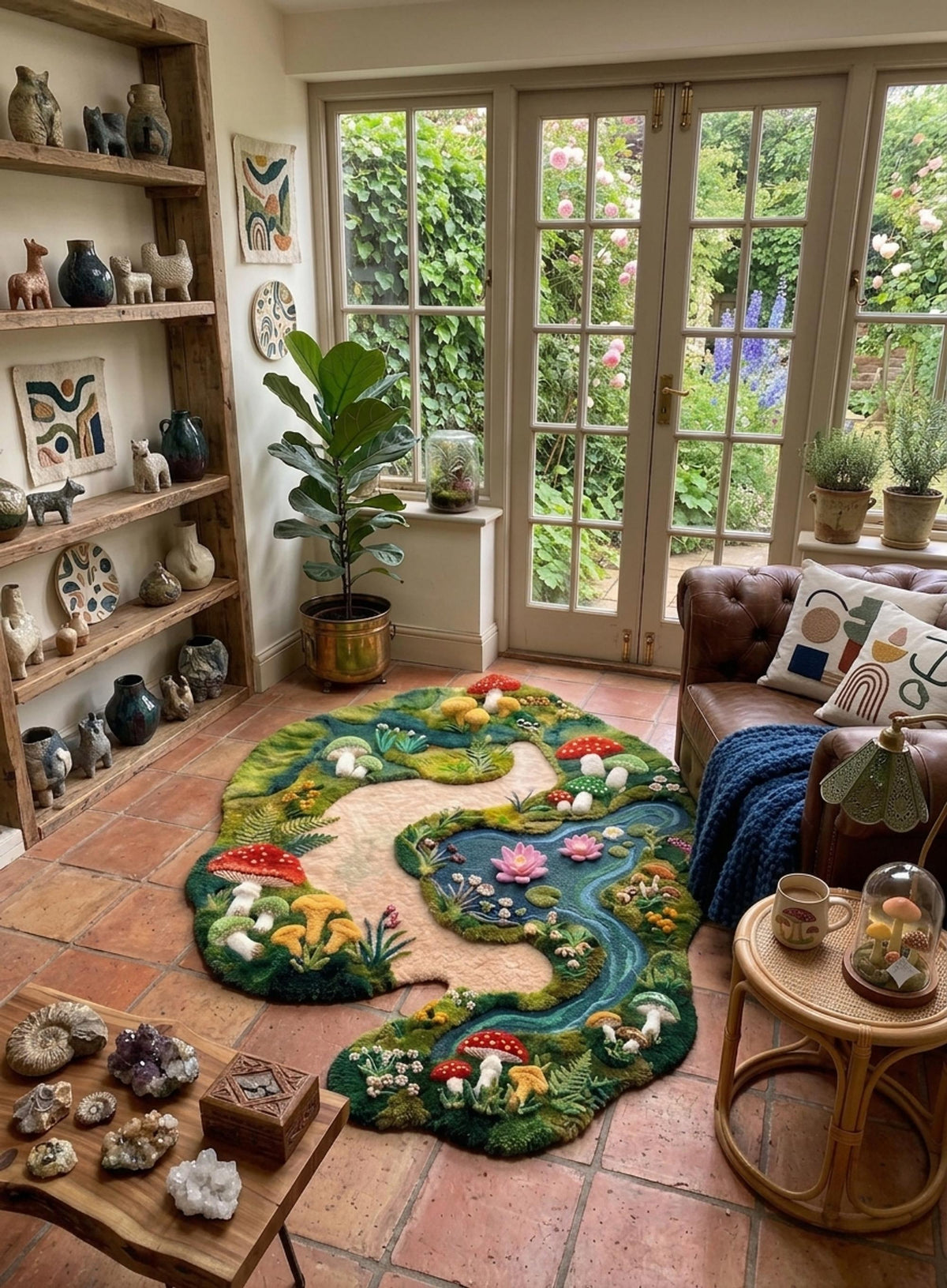 3D Mushroom Rug, Hand-Tufted Cottagecore Floor Decor, Fairycore Aesthetic Woodland Pathway | 100% New Zealand Wool | Made to Order