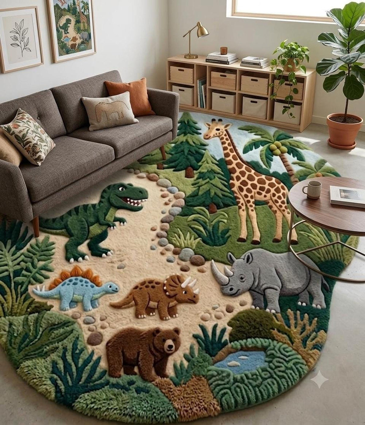 3D Dinosaur Rug, Prehistoric Nursery Playroom Decor, Hand-Tufted Wool Floor Mat | 100% New Zealand Wool | Made to Order