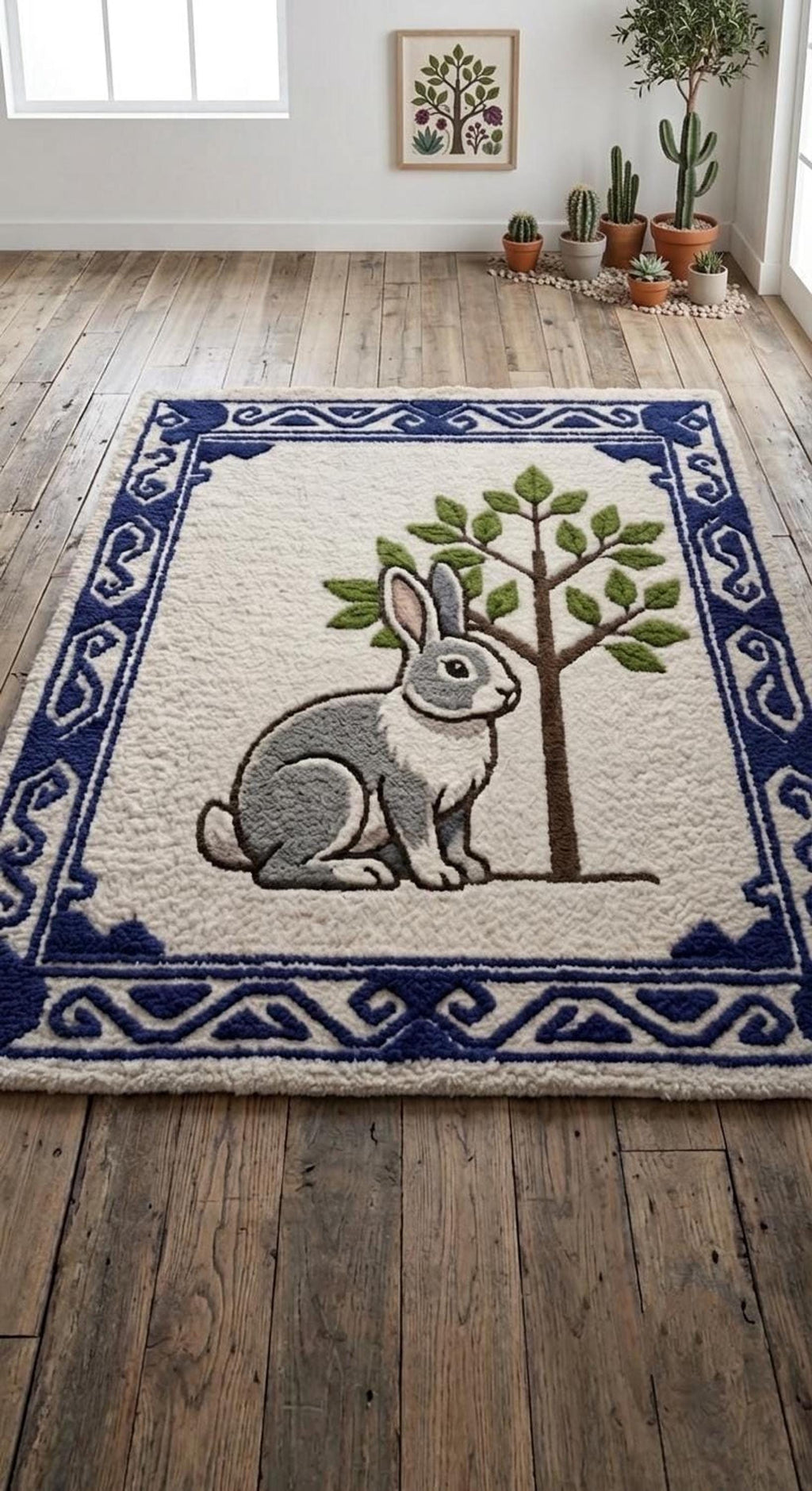 Hand-Tufted Rabbit Wool Rug | Blue Willow Fairy Tale Nursery Carpet | Made to Order