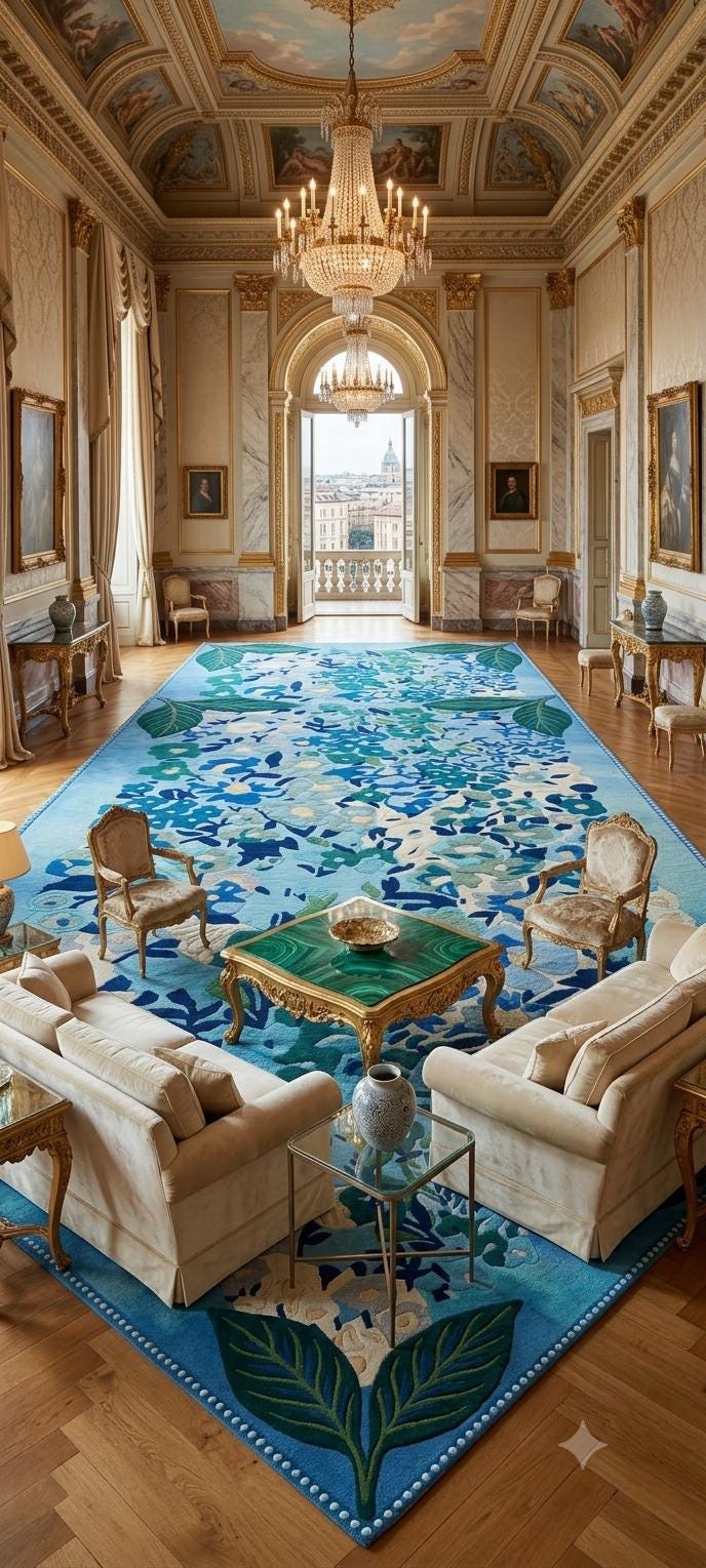 3D Hand-Tufted Wool Rug – Coastal Botanical Ocean Blue Carpet | 100% New Zealand Wool | Made to Order