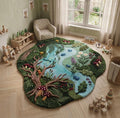 Woodland Nursery Rug, Hand-Carved Wool Forest Pond, Irregular Shape Mat for Kids | Made to Order